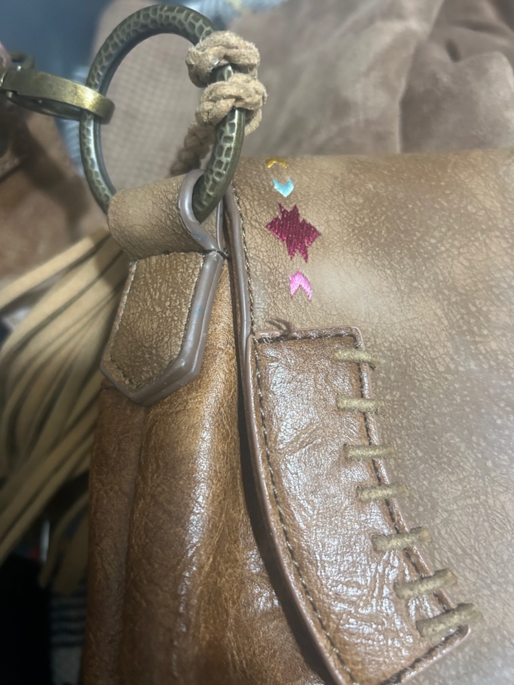 Brown Boho Embroidered Leather-Style Crossbody Bag - Picture 7 of 10